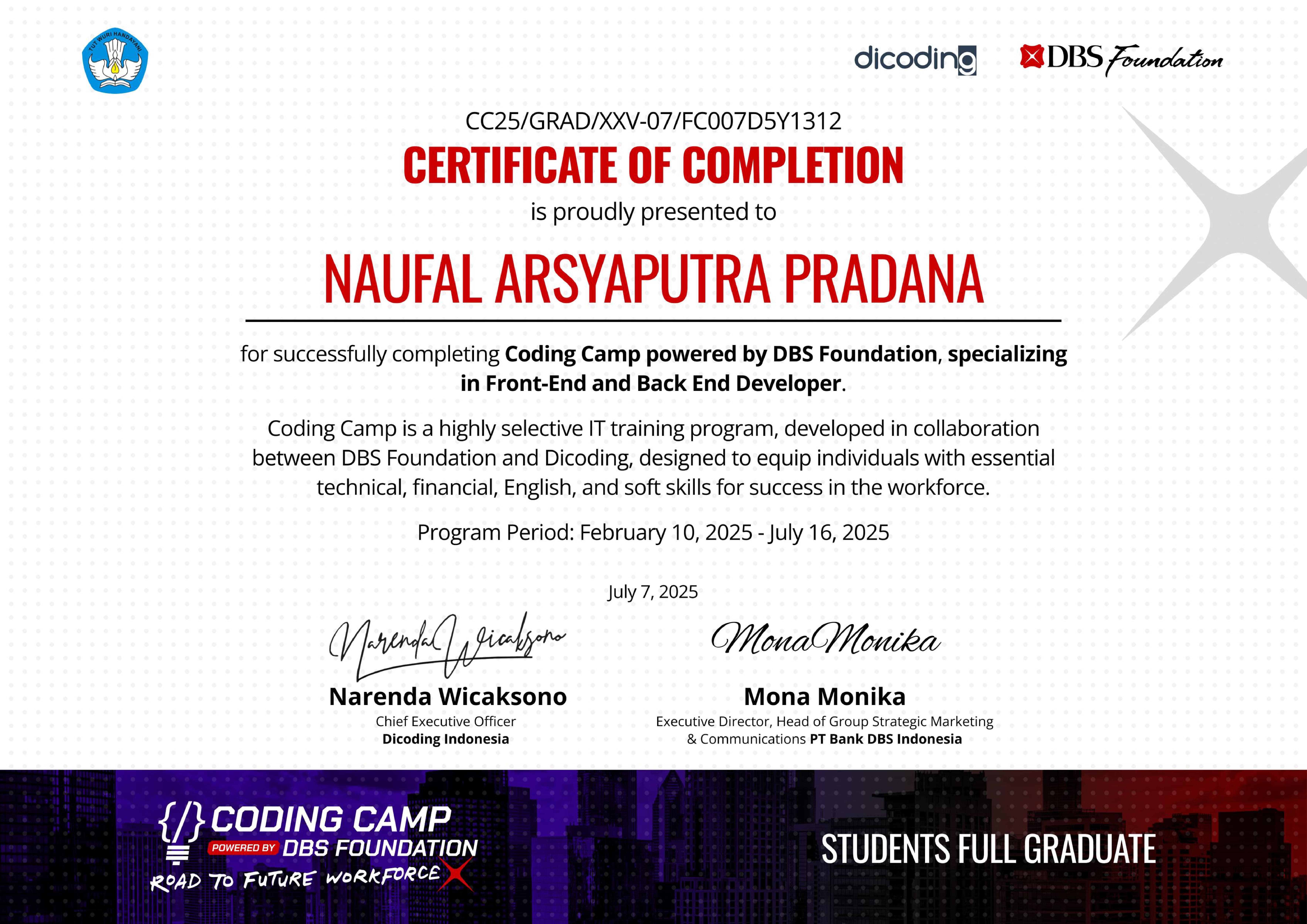 Sertifikat Coding Camp - DBS Foundation